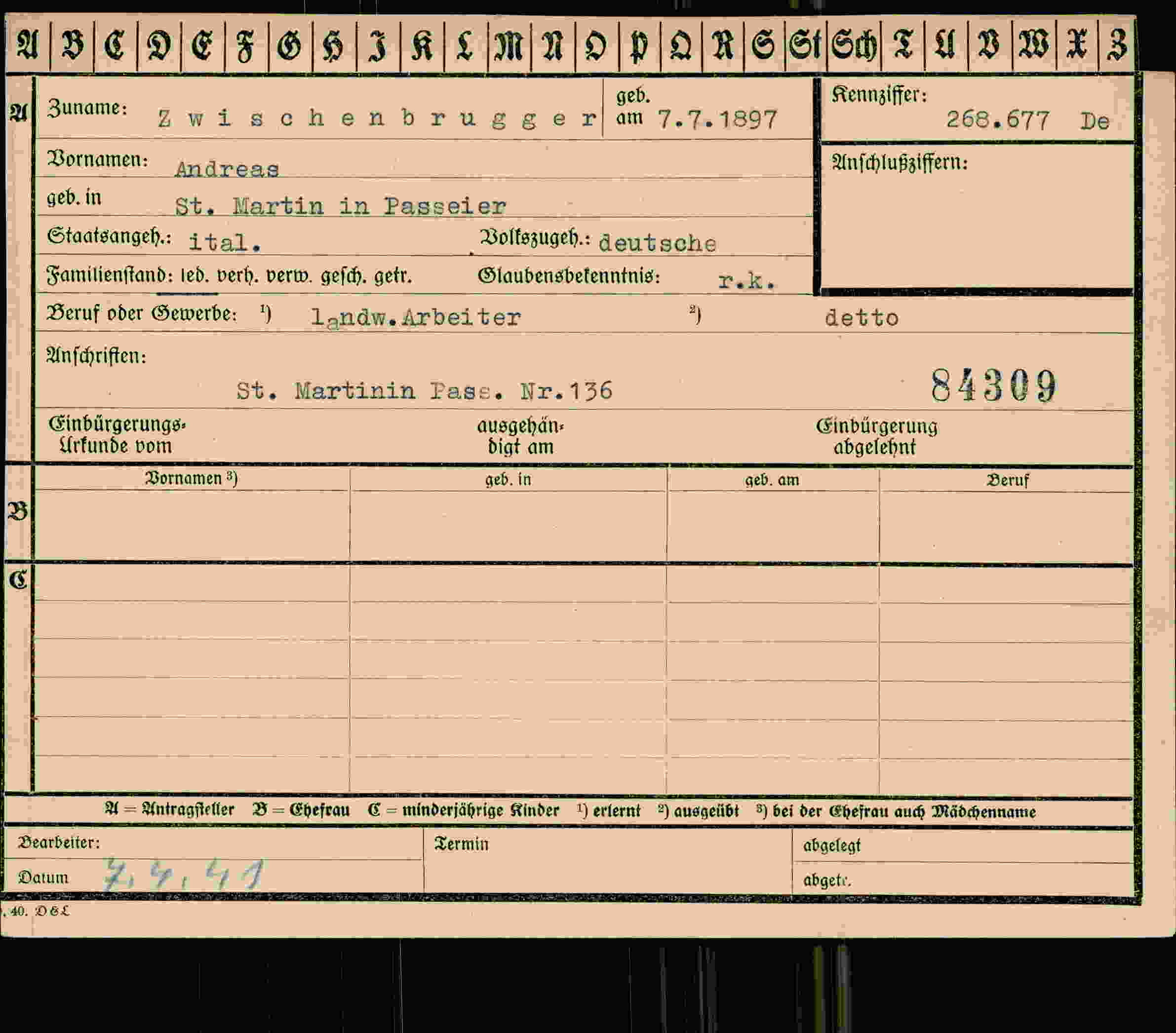 Dokument für Andreas Zwischenbrugger